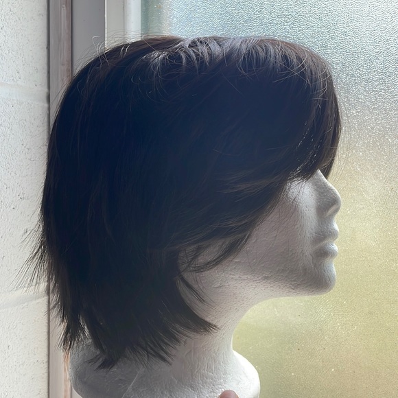 NWT 10” dark chocolate brown silky side adjust part long bangs choppy sides - Picture 9 of 12